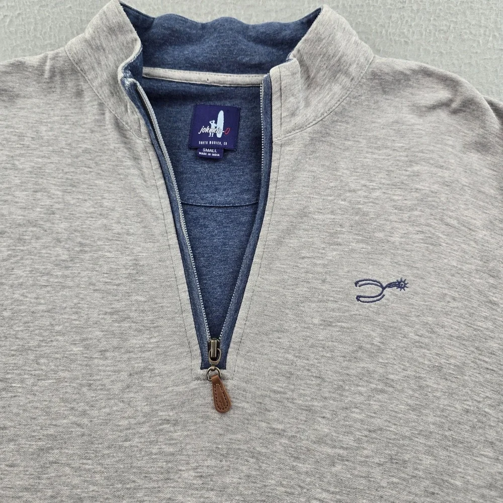 Johnnie O Sully Sweater Mens Small Heathered Gray Cotton Embroidered Quarter Zip